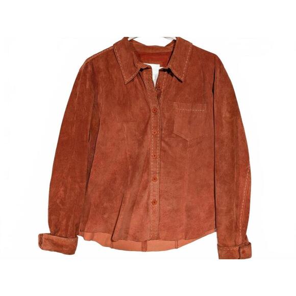 Brandon Thomas Suede Leather Button-Up Shirt in Rustic Orange Mens XL Polyester - Picture 1 of 12